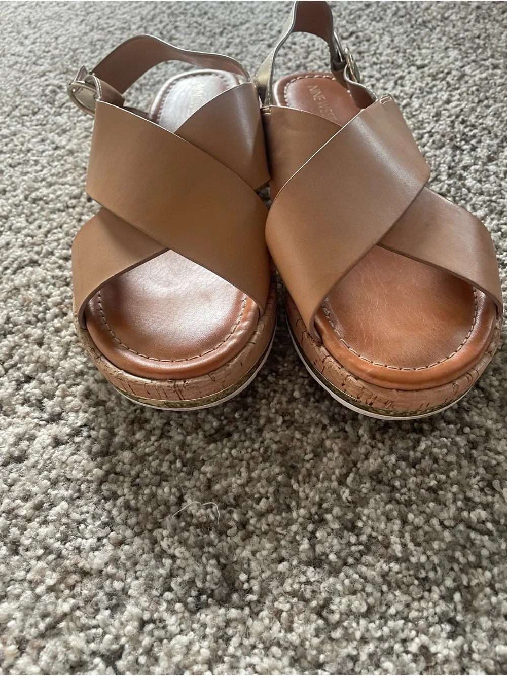 Nine West Tan Cross-Strap Wedge Sandals-Angie